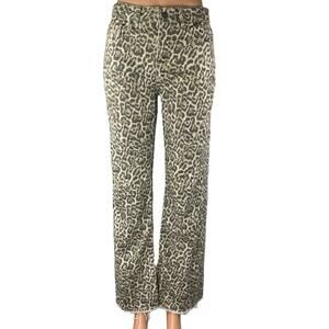 STR Teen Beige Black Leopard Straight Frayed Loose Raw Hem Denim Jeans Size 2